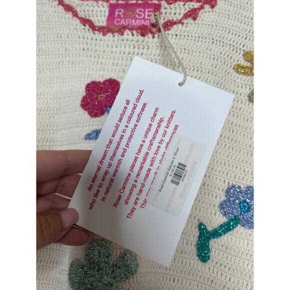 NWT Rose Carmine Sweater Bloom Scalloped Crochet Embroidered Top Cream Size: 2 - Picture 5 of 7